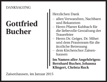 Traueranzeige von Gottfried Bucher 