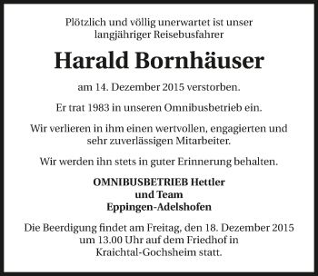 Traueranzeige von Harald Bornhäuser 