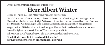 Traueranzeige von Albert Winter 