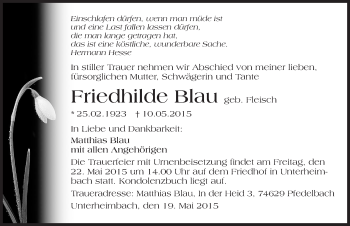 Traueranzeige von Friedhilde Blau 