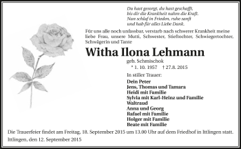 Traueranzeige von Witha Ilona Lehmann 