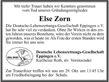 Traueranzeige von Else Zorn 