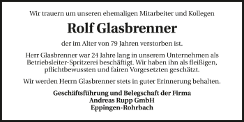 Traueranzeige von Rolf Glasbrenner 