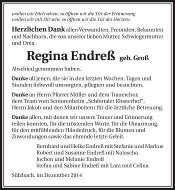 Traueranzeige von Regina Endreß 