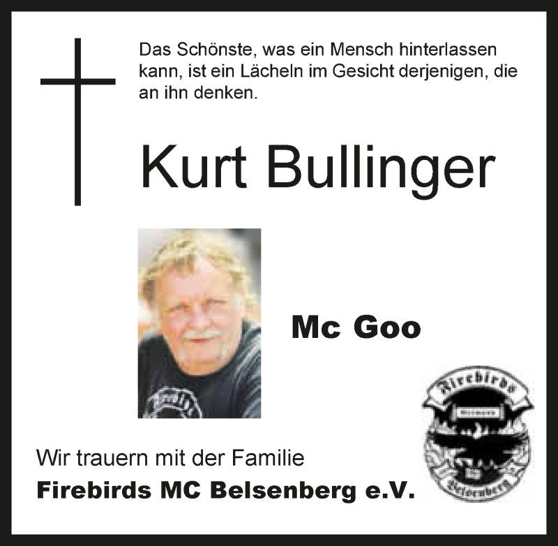  Traueranzeige für Kurt Bullinger vom 16.03.2016 aus 