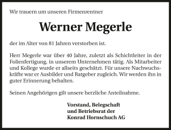 Traueranzeige von Werner Megerle 
