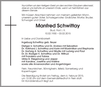 Traueranzeige von Manfred Schwittay 