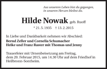 Traueranzeige von Hilde Nowak 