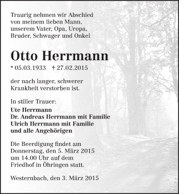 Traueranzeige von Otto Herrmann 