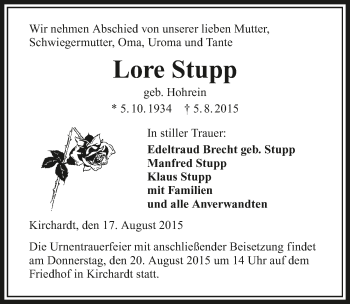 Traueranzeige von Lore Stupp 