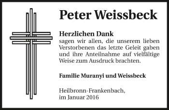 Traueranzeige von Peter Weissbeck 