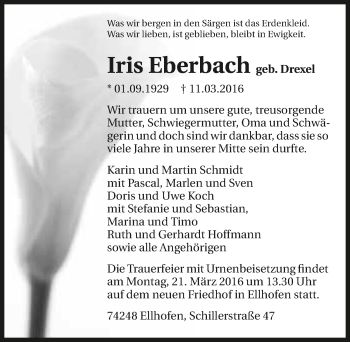 Traueranzeige von Iris Eberbach 