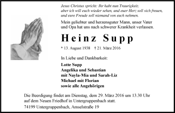 Traueranzeige von Heinz Supp 