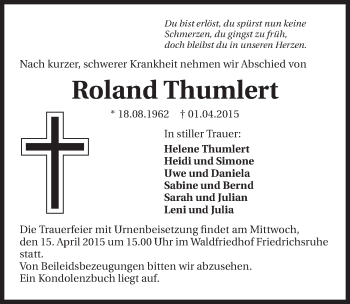 Traueranzeige von Roland Thumlert 