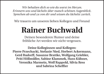 Traueranzeige von Rainer Buchwald 