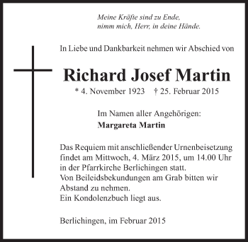 Traueranzeige von Richard Josef Martin 