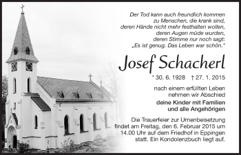 Traueranzeige von Josef Schacherl 
