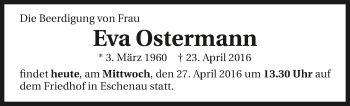 Traueranzeige von Eva Ostermann 