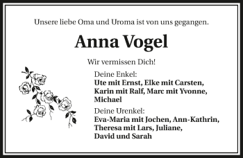 Traueranzeige von Anna Vogel 