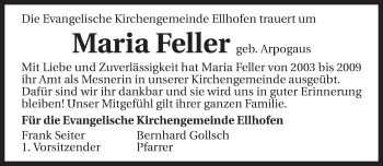 Traueranzeige von Maria Feller 