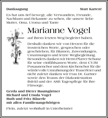 Traueranzeige von Marianne Vogel 