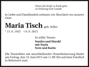 Traueranzeige von Maria Tisch 