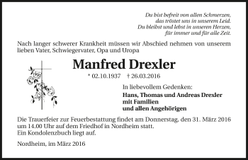 Traueranzeige von Manfred Drexler 