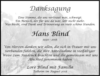 Traueranzeige von Hans Blind 