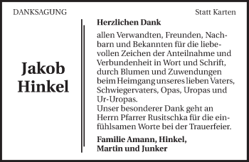 Traueranzeige von Jakob Hinkel 