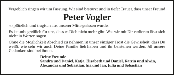 Traueranzeige von Peter Vogler 
