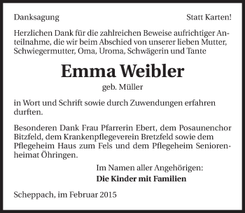 Traueranzeige von Emma Weibler 