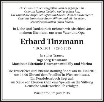 Traueranzeige von Erhard Tinzmann 
