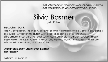 Traueranzeige von Silvia Basmer 