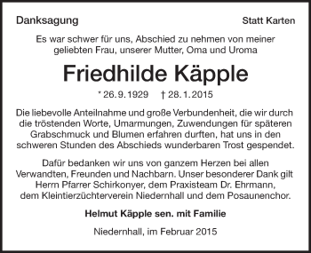Traueranzeige von Friedhilde Käpple 