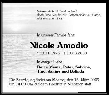 Traueranzeige von Nicole Amodio 