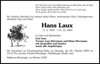 Traueranzeige von Hans Laux 