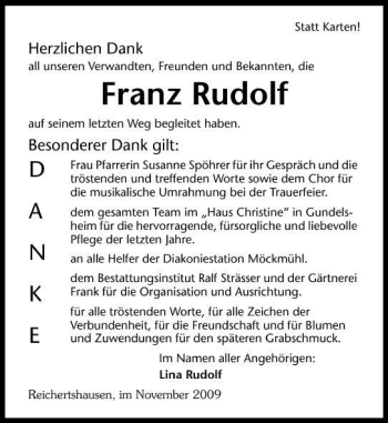Traueranzeige von Franz Rudolf 
