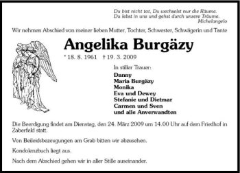 Traueranzeige von Angelika Burgäzy 