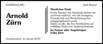 Traueranzeige von Arnold Zürn 
