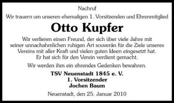 Traueranzeige von Otto Kupfer 