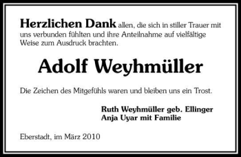 Traueranzeige von Adolf Weyhmüller 