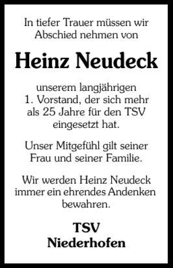 Traueranzeige von Heinz Neudeck 