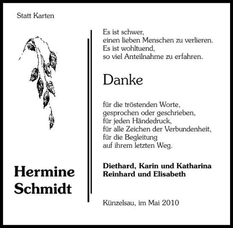  Traueranzeige für Hermine Schmidt vom 22.05.2010 aus 