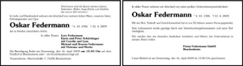 Traueranzeige von Oskar Federmann 