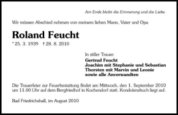Traueranzeige von Roland Feucht 
