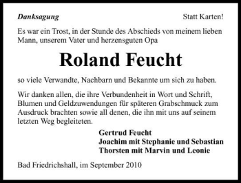 Traueranzeige von Roland Feucht 