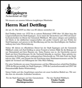 Traueranzeige von Karl Dettling 