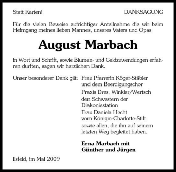 Traueranzeige von August Marbach 