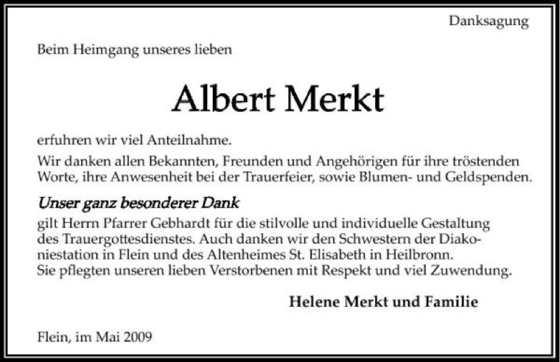  Traueranzeige für Albert Merkt vom 30.05.2009 aus 