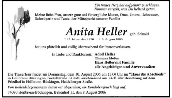 Traueranzeige von Anita Heller 